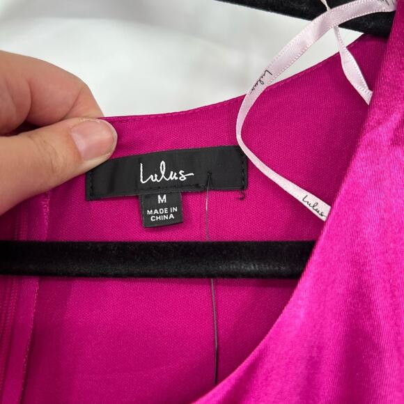 Lulus Off to the Ball Magenta Satin Long Sleeve Maxi Dress NWT - Picture 4 of 13